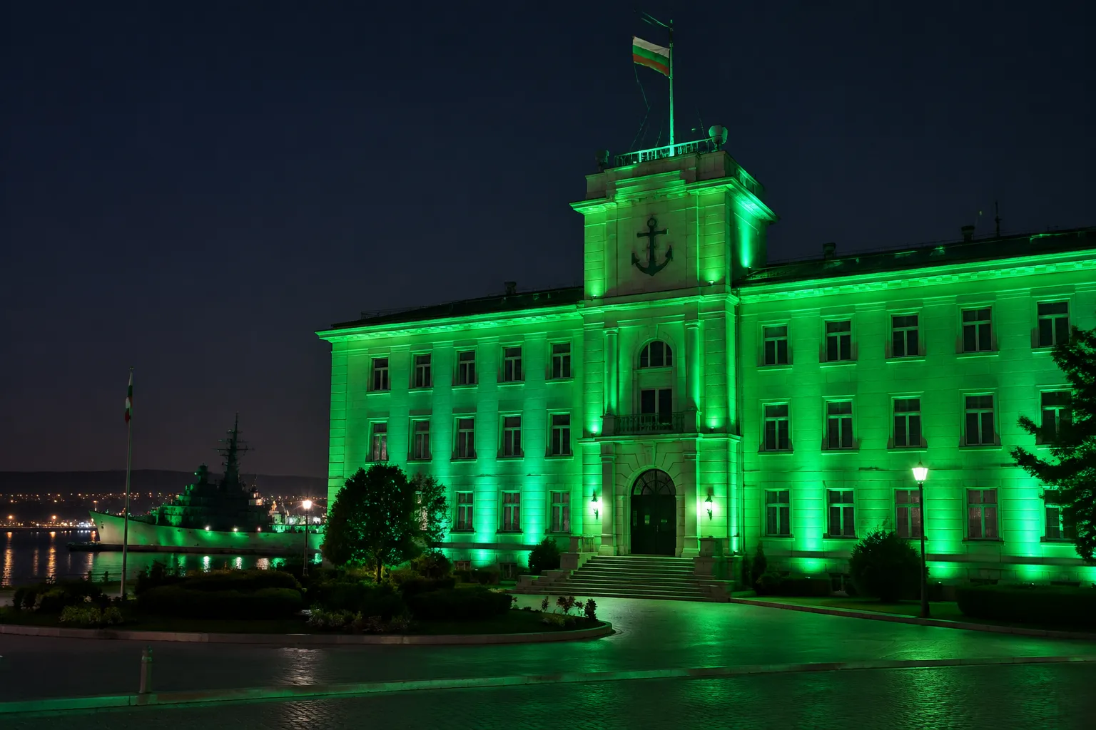 Варна осветява Щаба на ВМС в зелено за Light Up for Mito