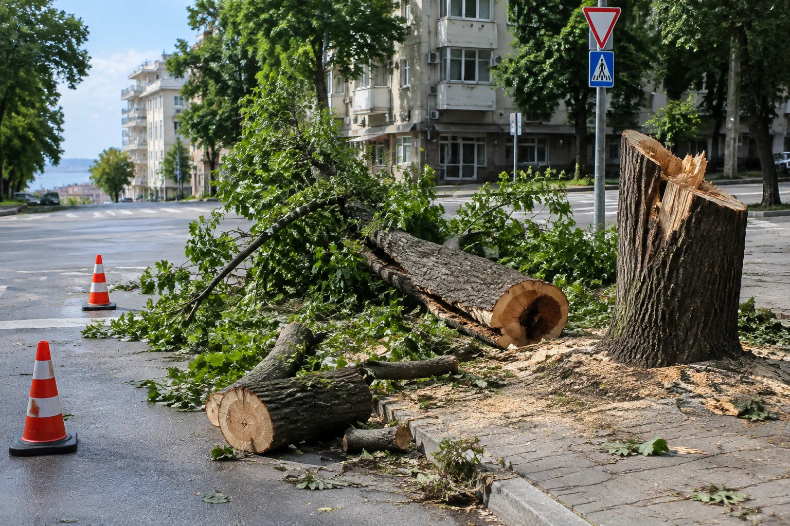 Варна отсякоха аварийно опасен ясен на кръстовище