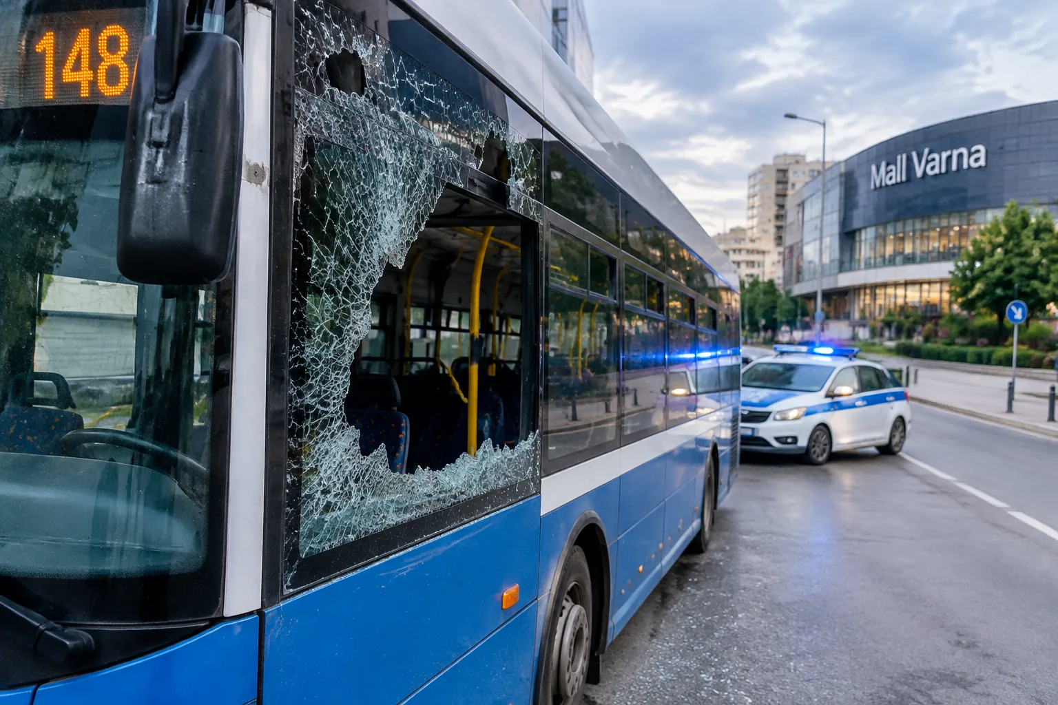 Камъни изпотрошиха стъкло на автобус №148 във Варна